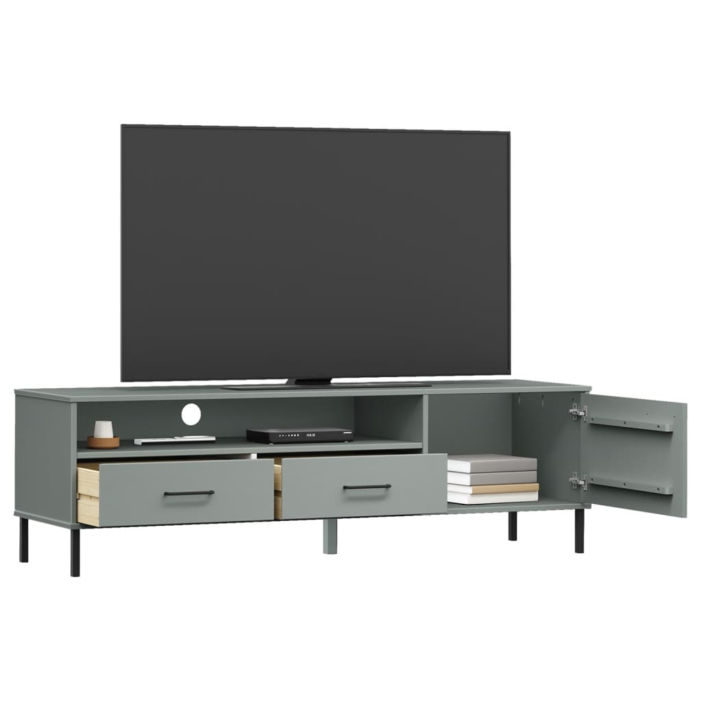 vidaXL TV Cabinet with Metal Legs Grey Solid Wood Pine OSLO