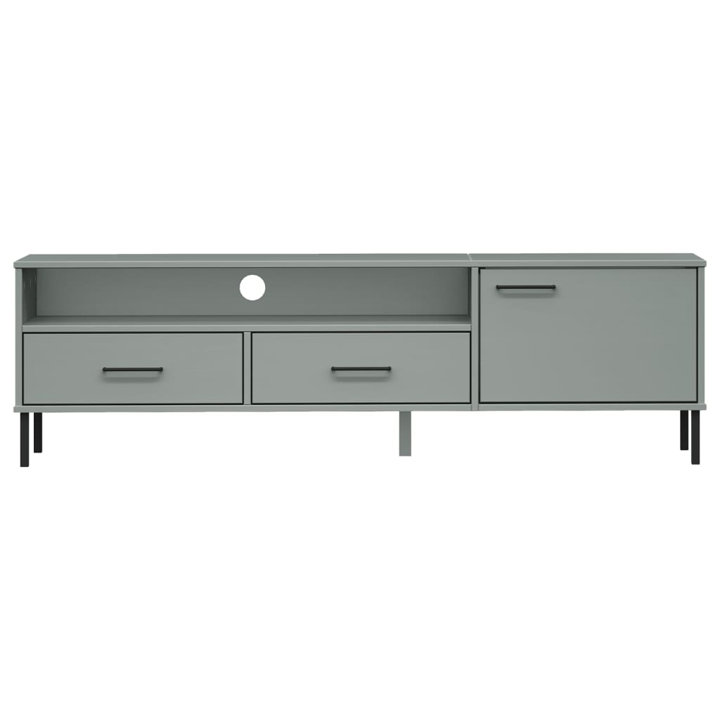 vidaXL TV Cabinet with Metal Legs Grey Solid Wood Pine OSLO