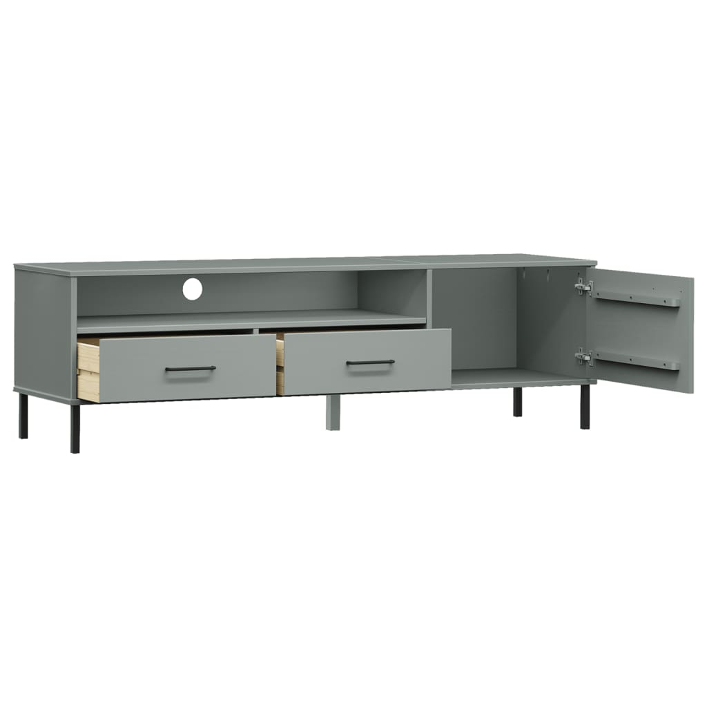 vidaXL TV Cabinet with Metal Legs Grey Solid Wood Pine OSLO