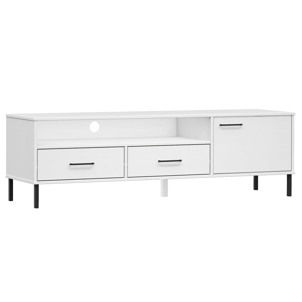 TV Cabinet with Metal Legs White Solid Wood Pine "OSLO
