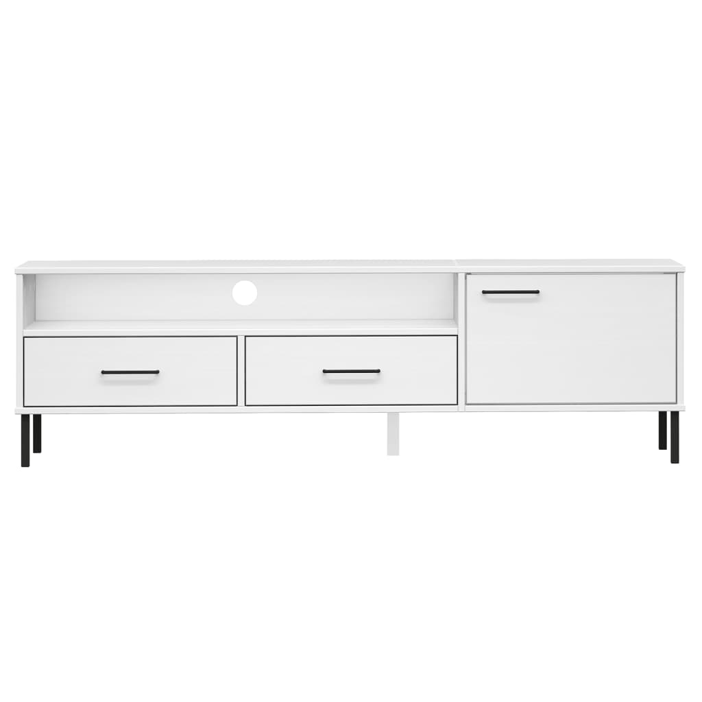 TV Cabinet with Metal Legs White Solid Wood Pine "OSLO