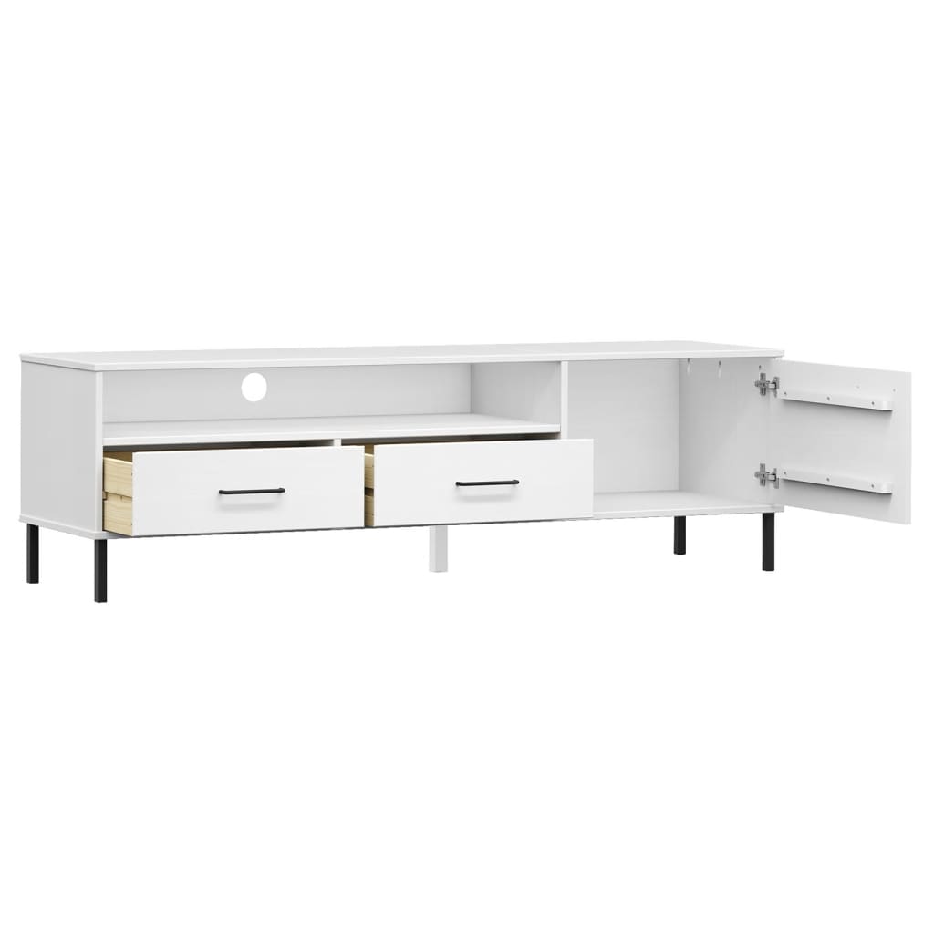 vidaXL TV Cabinet with Metal Legs White Solid Wood Pine OSLO