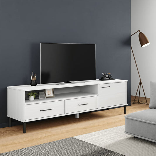 vidaXL TV Cabinet with Metal Legs White Solid Wood Pine OSLO