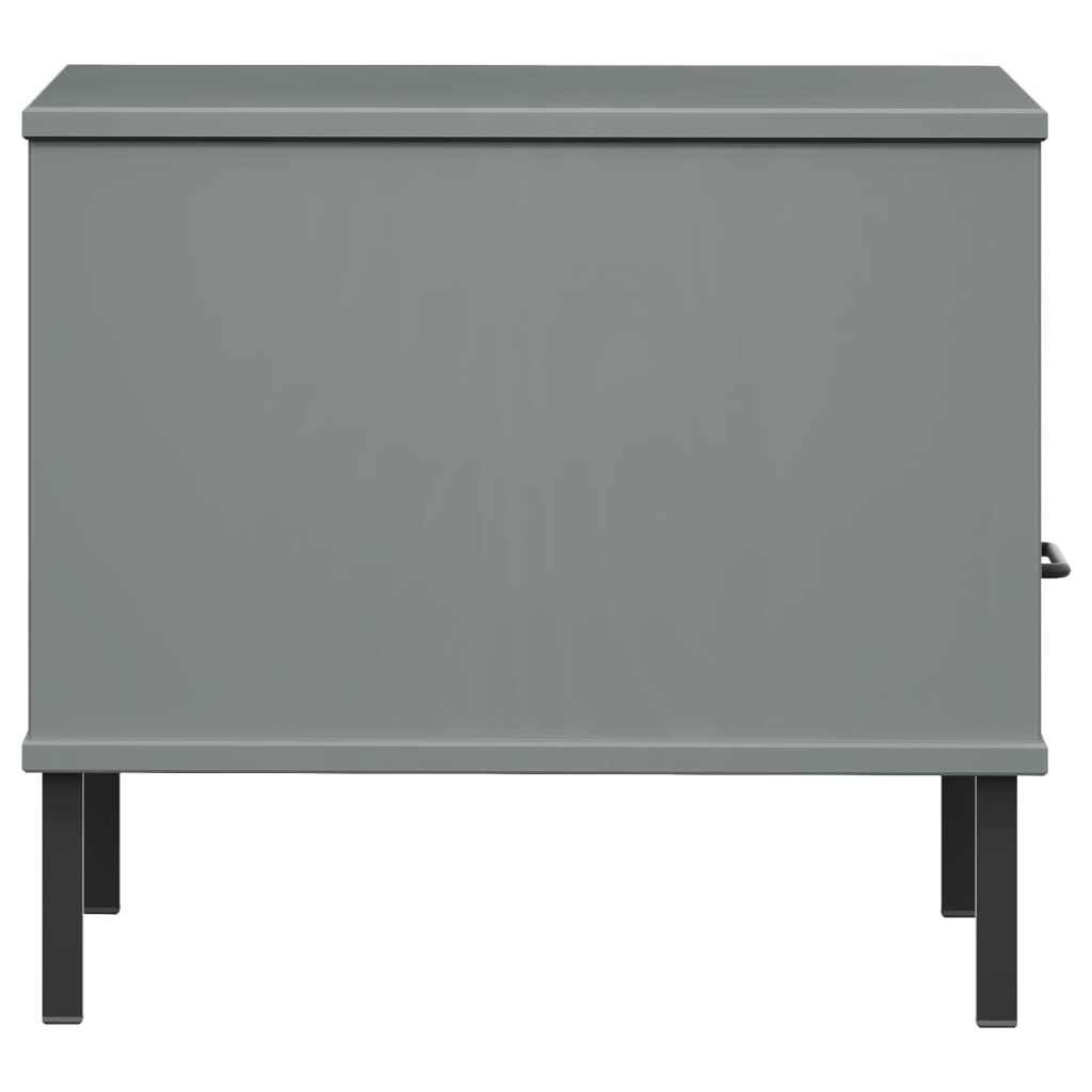 Bedside Table with Metal Legs Grey Solid Wood Pine OSLO