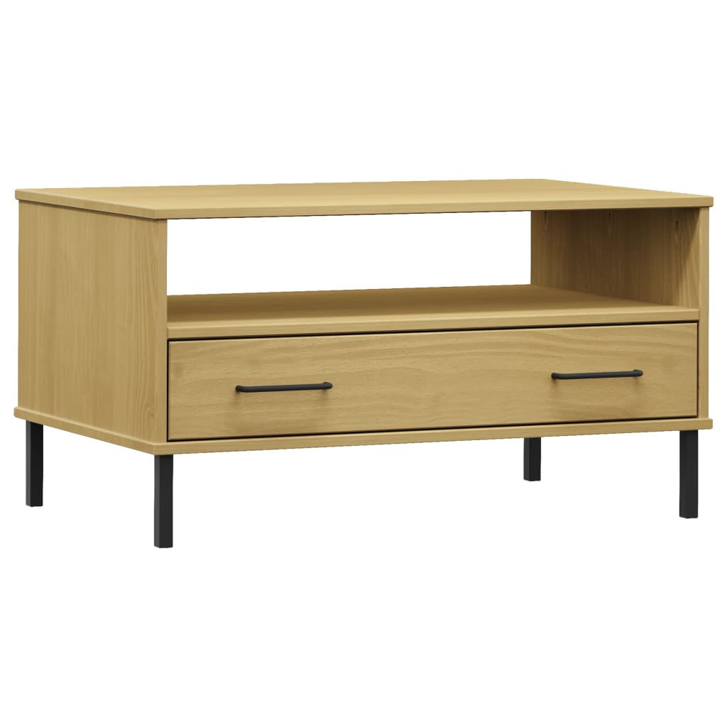 Coffee Table with Metal Legs Brown 85x50x45cm Solid Wood "OSLO