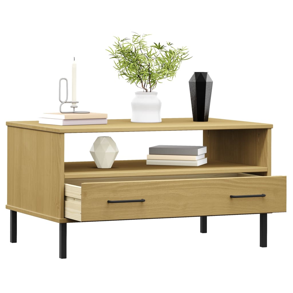 Coffee Table with Metal Legs Brown 85x50x45cm Solid Wood "OSLO