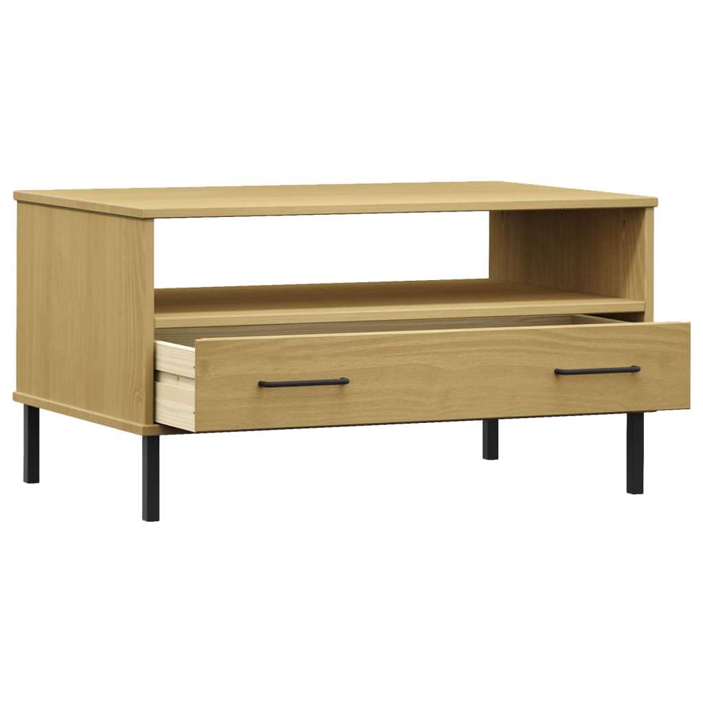 Coffee Table with Metal Legs Brown 85x50x45cm Solid Wood "OSLO