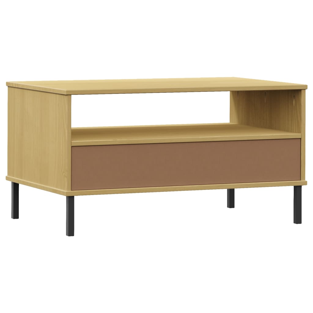 Coffee Table with Metal Legs Brown 85x50x45cm Solid Wood "OSLO