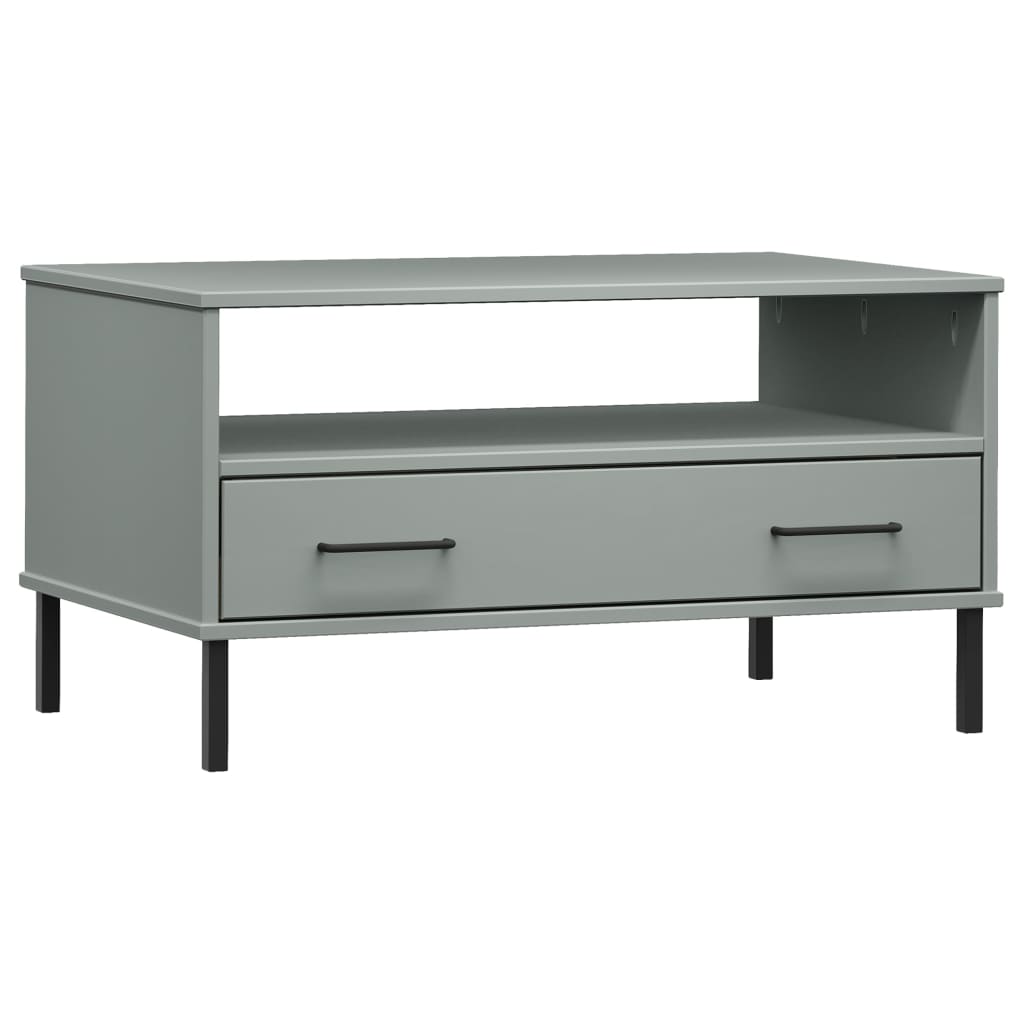 Coffee Table with Metal Legs Grey 85x50x45 cm Solid Wood "OSLO