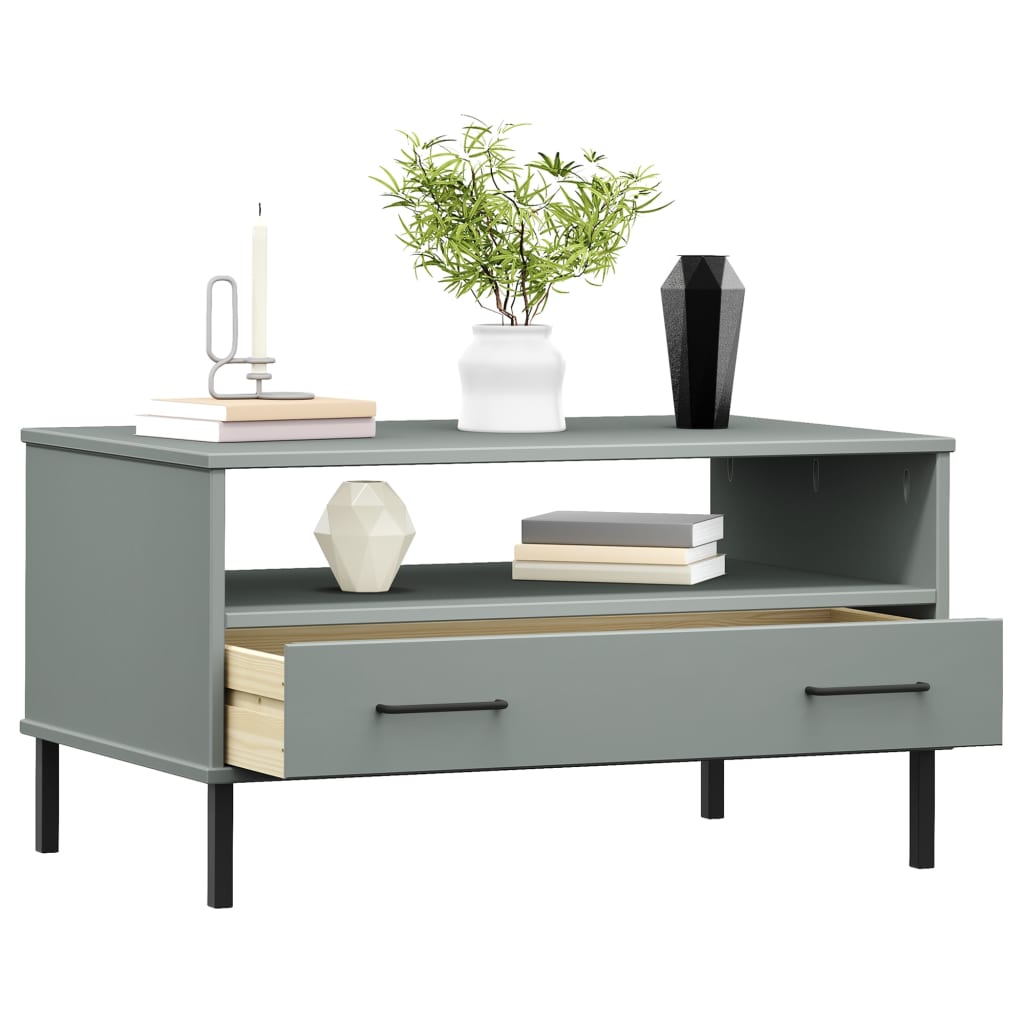 Coffee Table with Metal Legs Grey 85x50x45 cm Solid Wood "OSLO