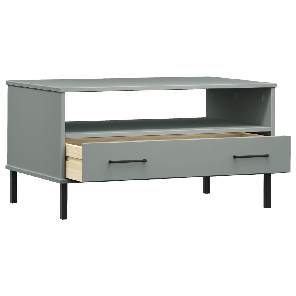 Coffee Table with Metal Legs Grey 85x50x45 cm Solid Wood "OSLO