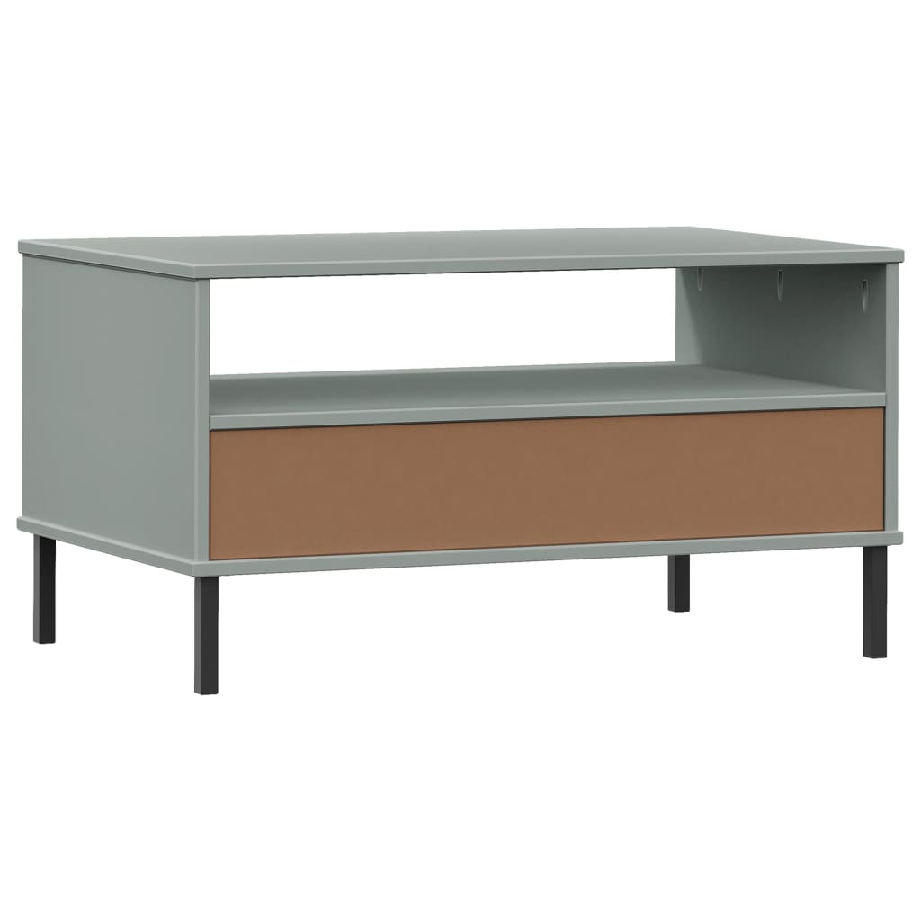 Coffee Table with Metal Legs Grey 85x50x45 cm Solid Wood "OSLO