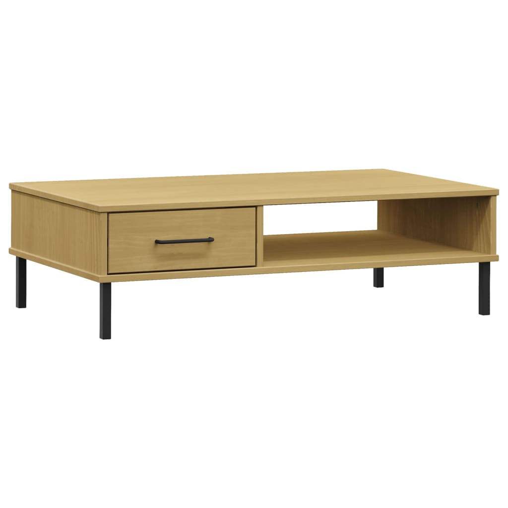 Coffee Table with Metal Legs Brown Solid Wood Pine "OSLO