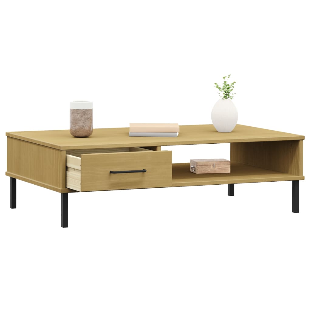 Coffee Table with Metal Legs Brown Solid Wood Pine "OSLO