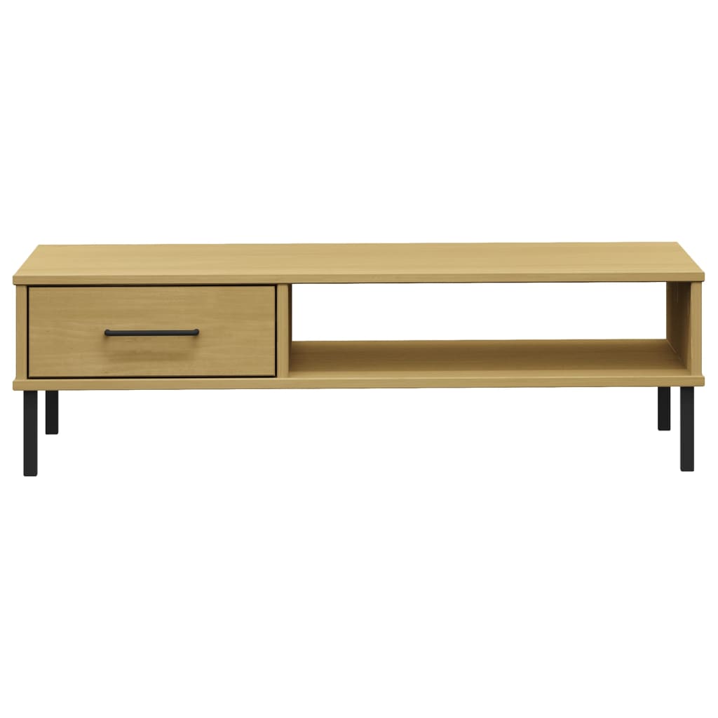 Coffee Table with Metal Legs Brown Solid Wood Pine "OSLO