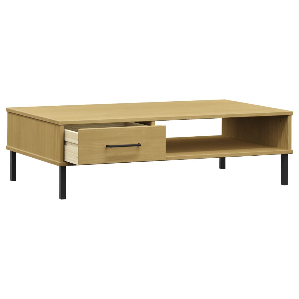 Coffee Table with Metal Legs Brown Solid Wood Pine "OSLO