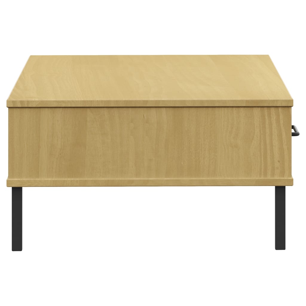 Coffee Table with Metal Legs Brown Solid Wood Pine "OSLO