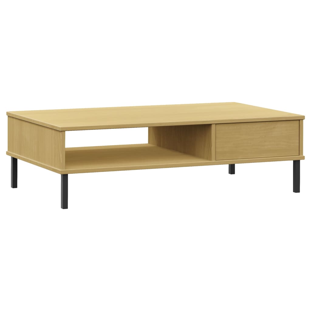 Coffee Table with Metal Legs Brown Solid Wood Pine "OSLO