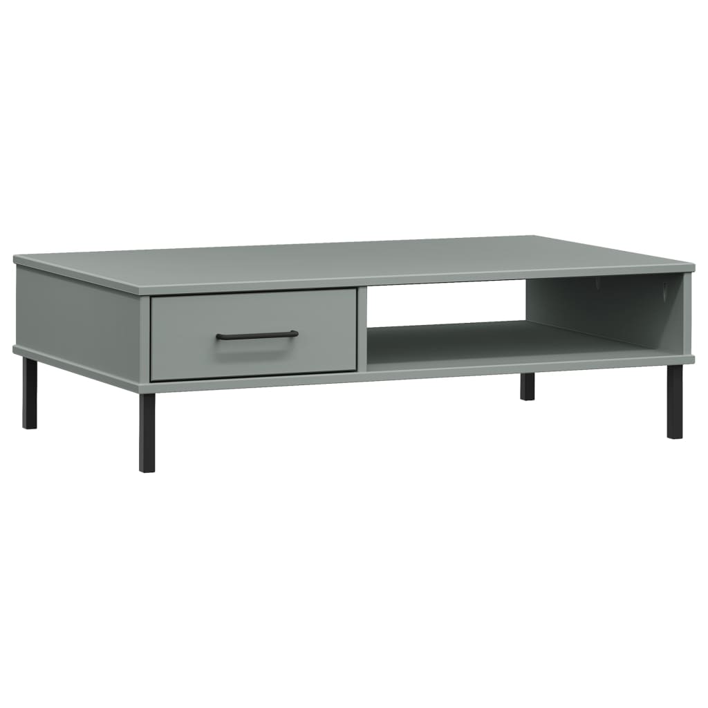 Coffee Table with Metal Legs Grey Solid Wood Pine "OSLO