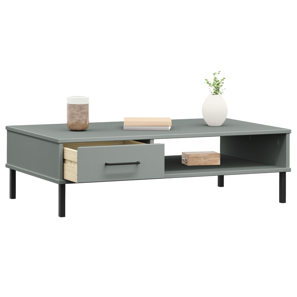 Coffee Table with Metal Legs Grey Solid Wood Pine "OSLO