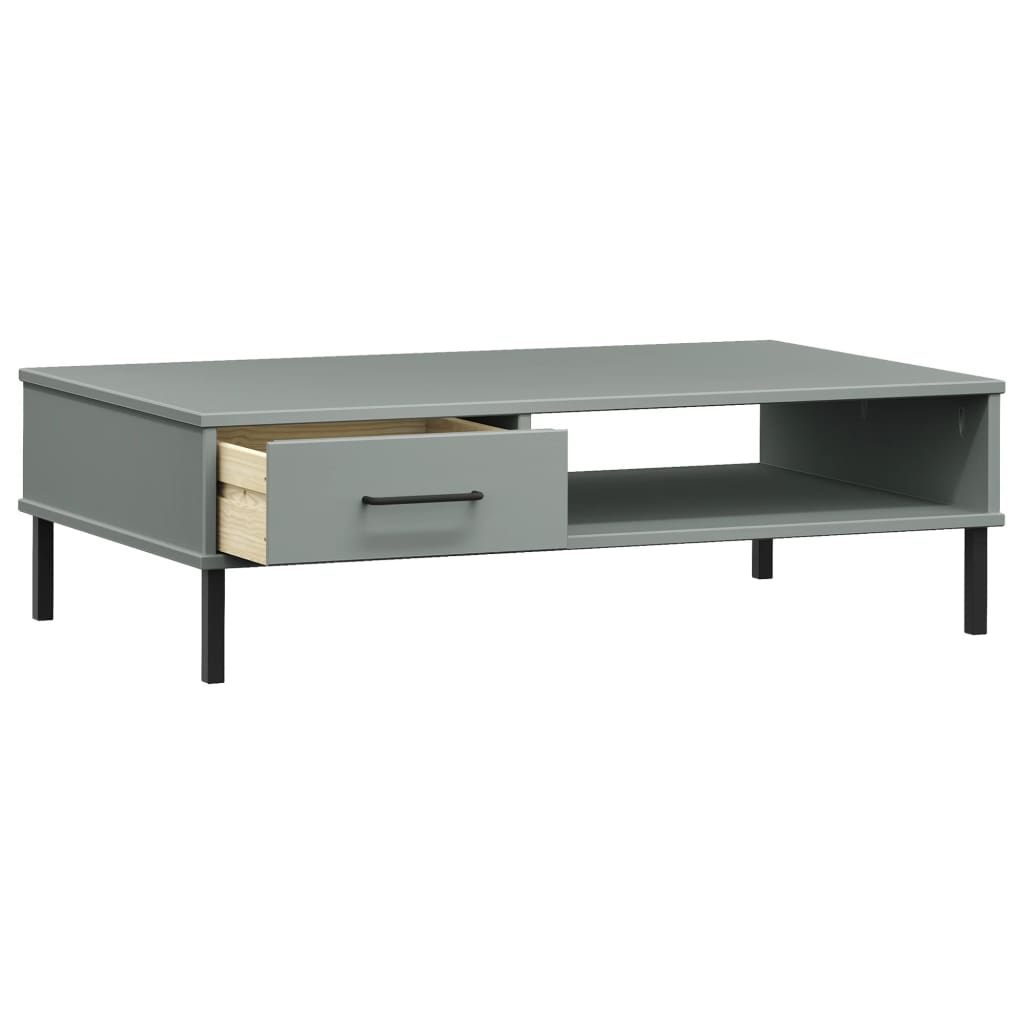 Coffee Table with Metal Legs Grey Solid Wood Pine "OSLO
