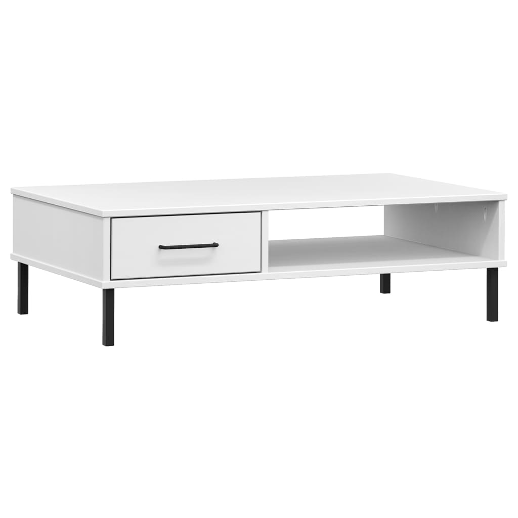 Coffee Table with Metal Legs White Solid Wood Pine "OSLO
