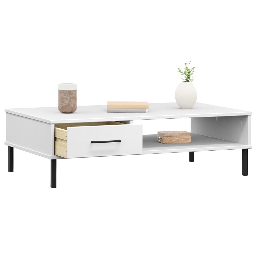 Coffee Table with Metal Legs White Solid Wood Pine "OSLO