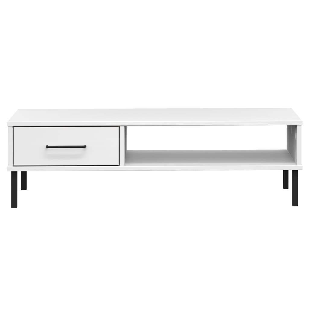 Coffee Table with Metal Legs White Solid Wood Pine "OSLO