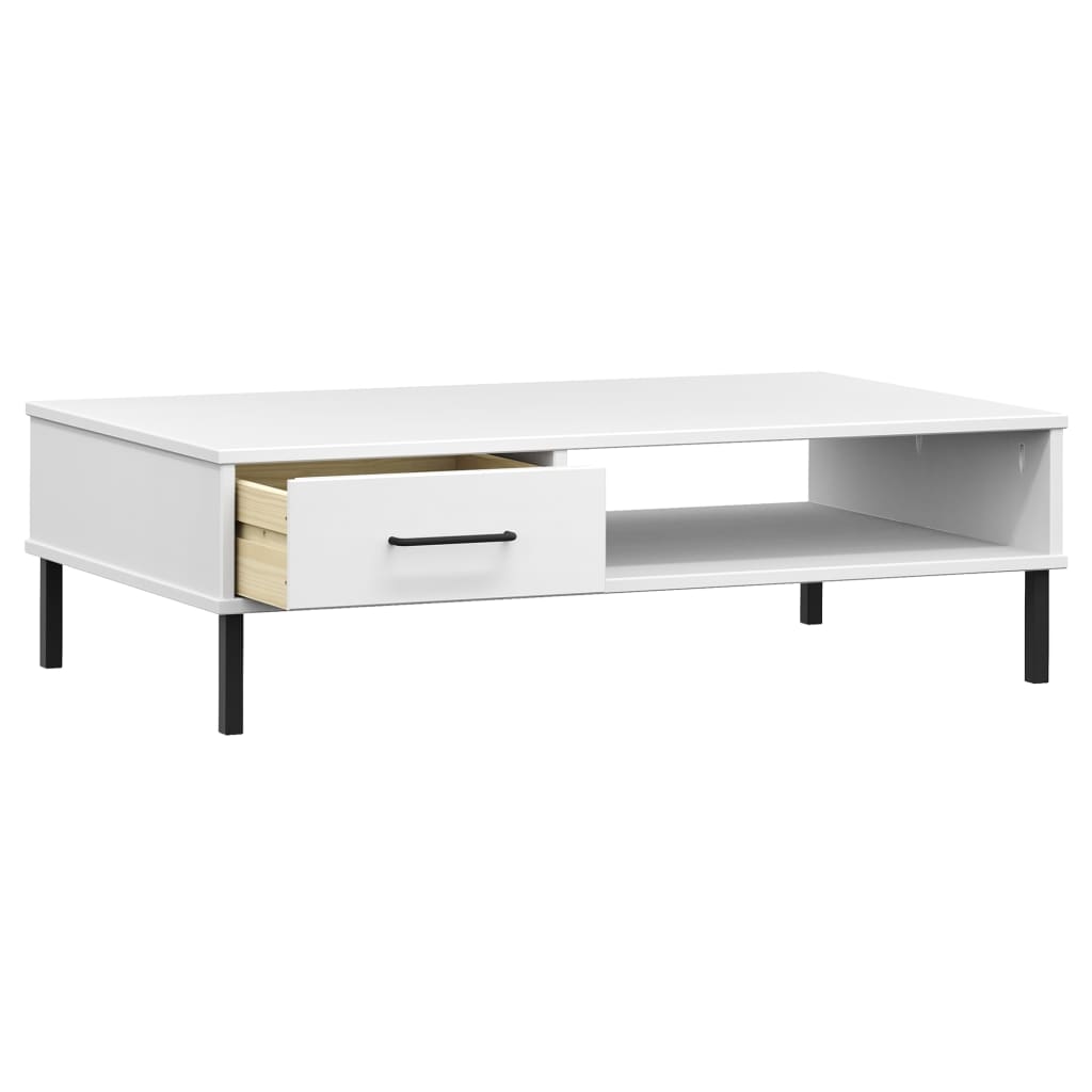 Coffee Table with Metal Legs White Solid Wood Pine "OSLO