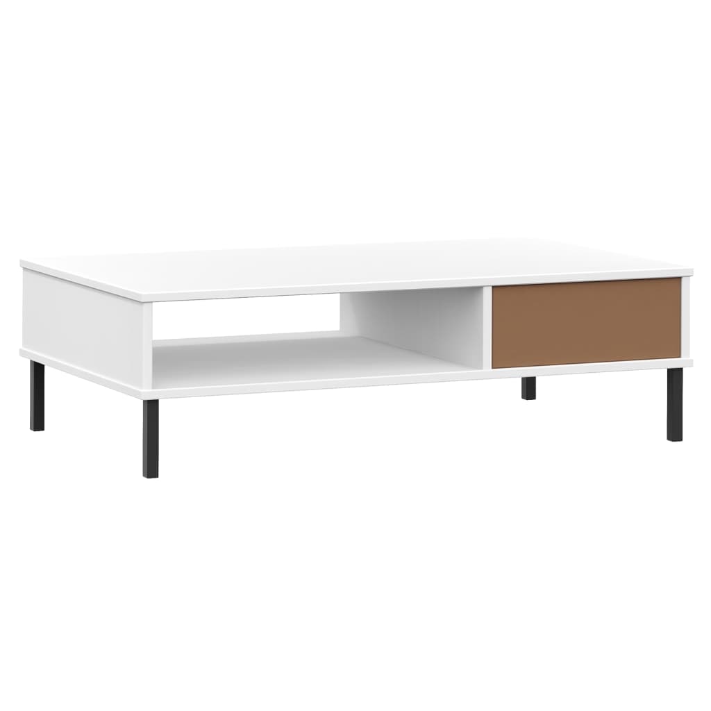 Coffee Table with Metal Legs White Solid Wood Pine "OSLO