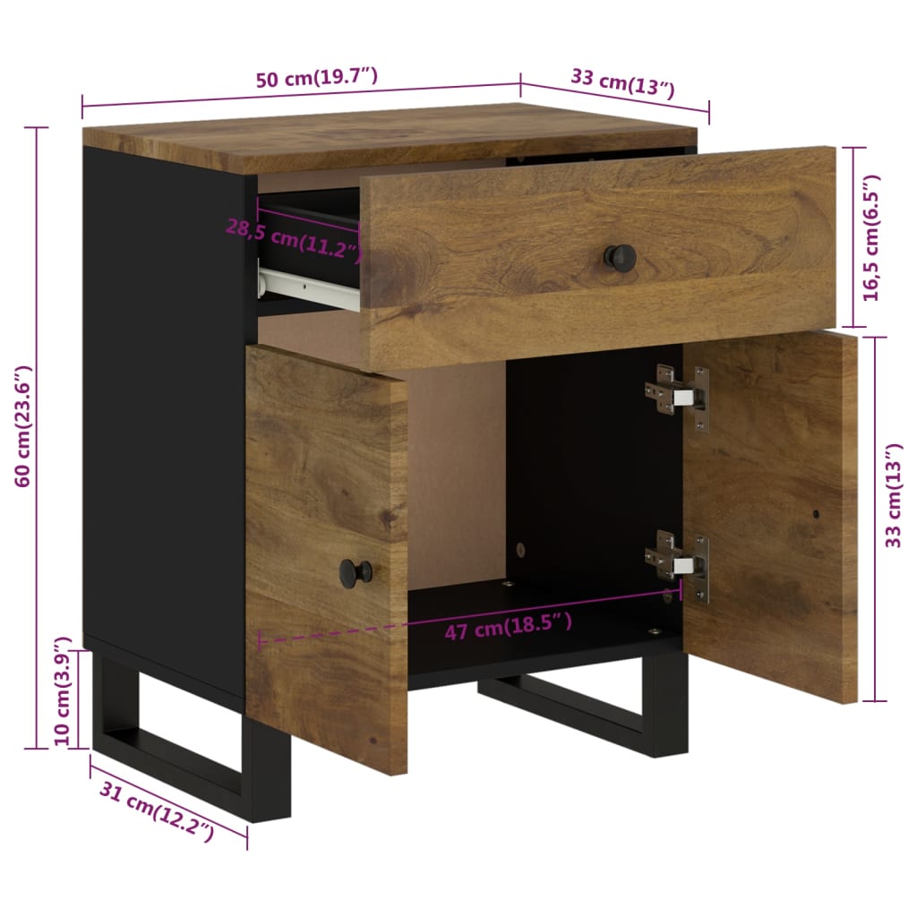 Bedside Cabinet 50x33x60 cm Solid Wood Mango&Engineered Wood
