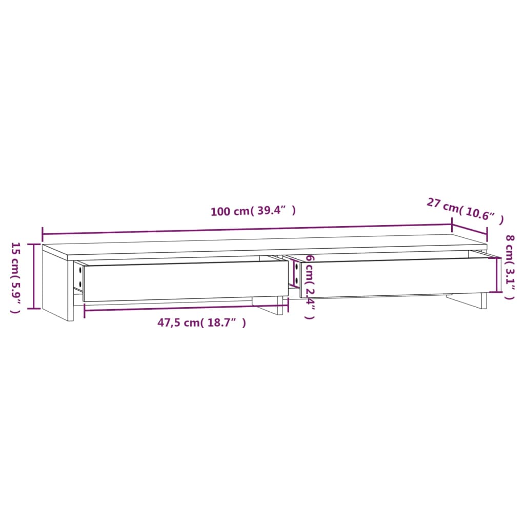 vidaXL Monitor Stand 100x27x15 cm Solid Wood Pine