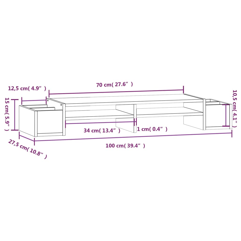 vidaXL Monitor Stand White 100x27.5x15 cm Solid Wood Pine