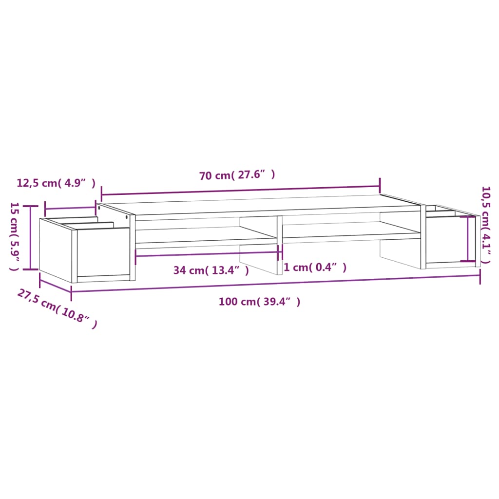 vidaXL Monitor Stand Black 100x27.5x15 cm Solid Wood Pine