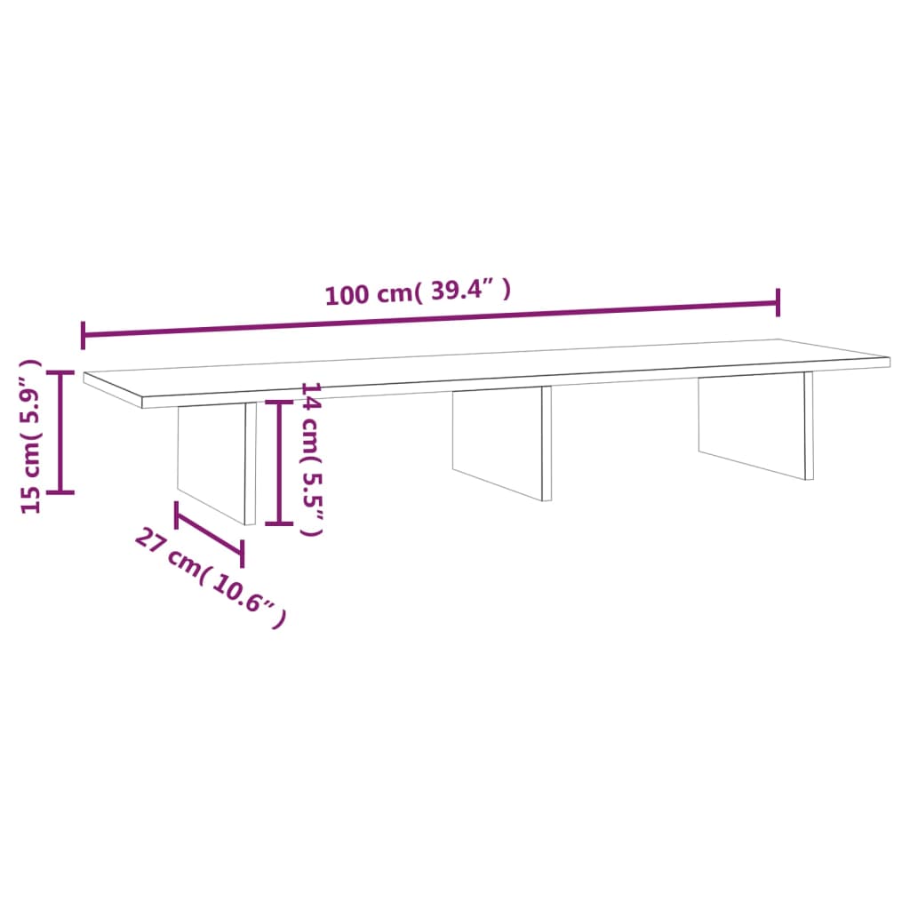 vidaXL Monitor Stand Grey 100x27x15 cm Solid Wood Pine