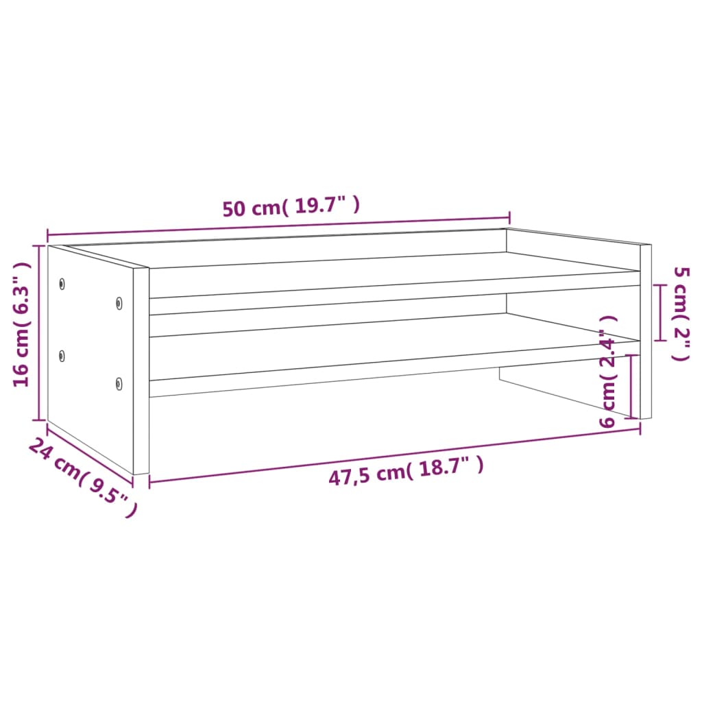 vidaXL Monitor Stand White 50x24x16 cm Solid Wood Pine