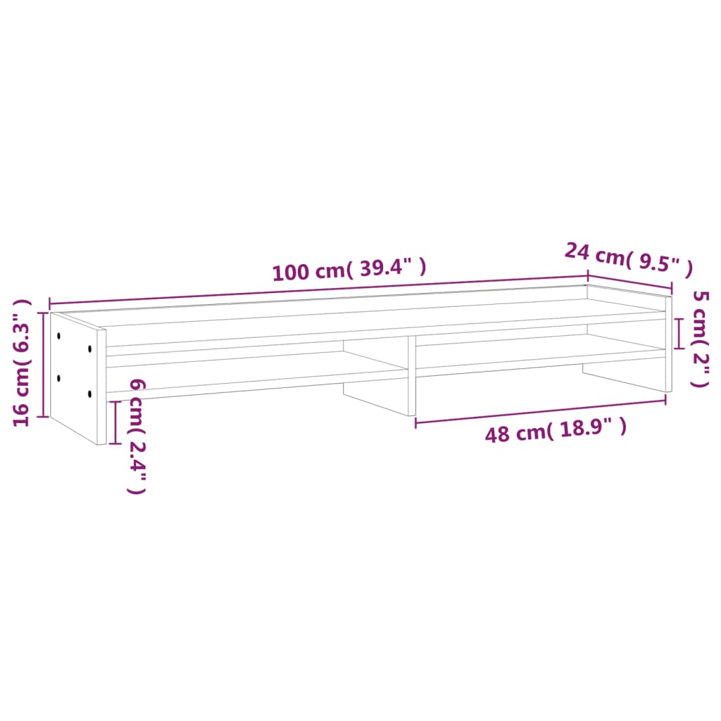 vidaXL Monitor Stand Black 100x24x16 cm Solid Wood Pine