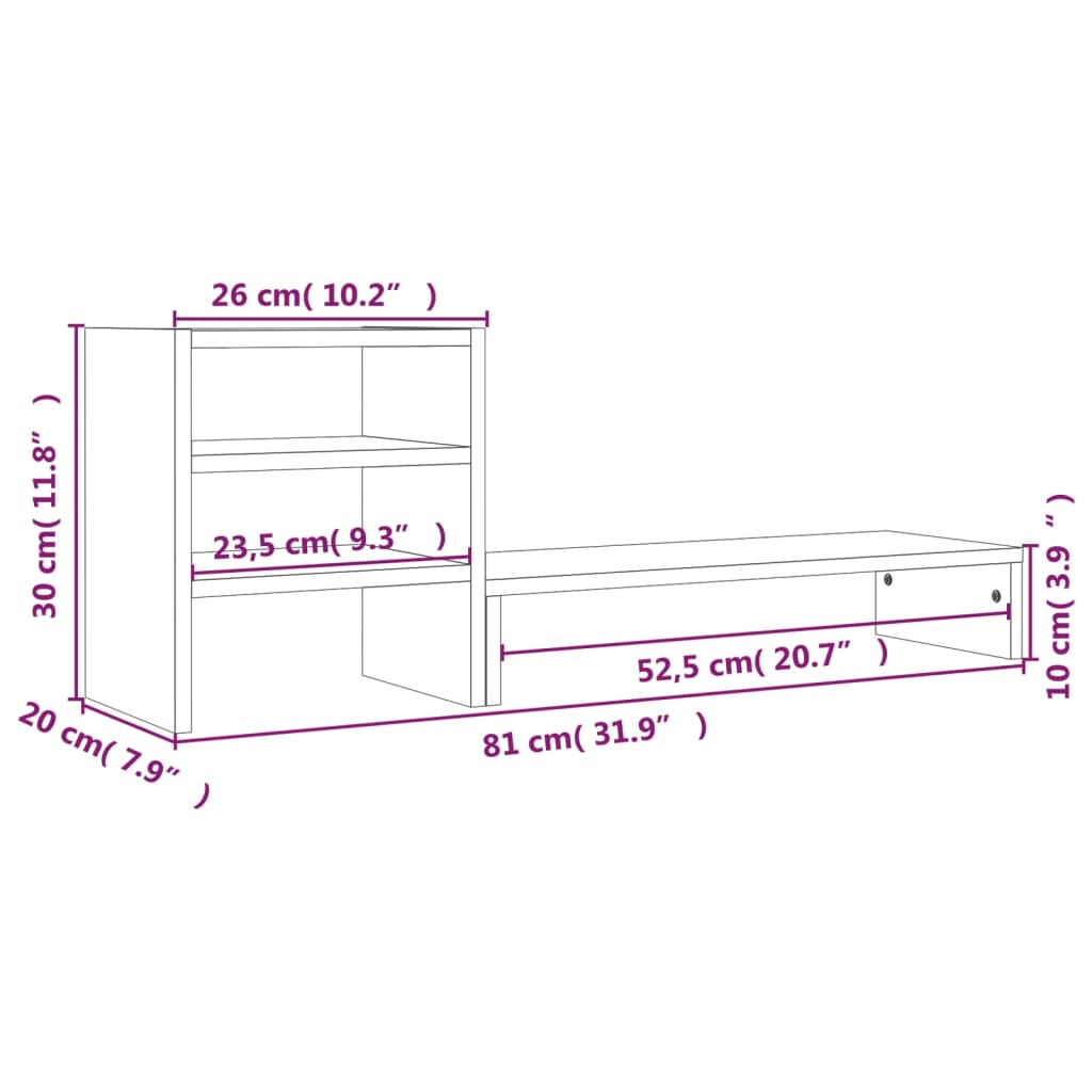 vidaXL Monitor Stand 81x20x30 cm Solid Wood Pine