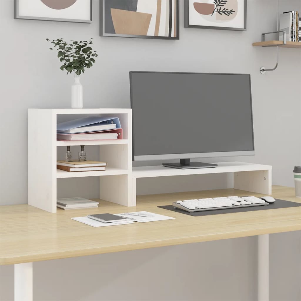 vidaXL Monitor Stand White 81x20x30 cm Solid Wood Pine