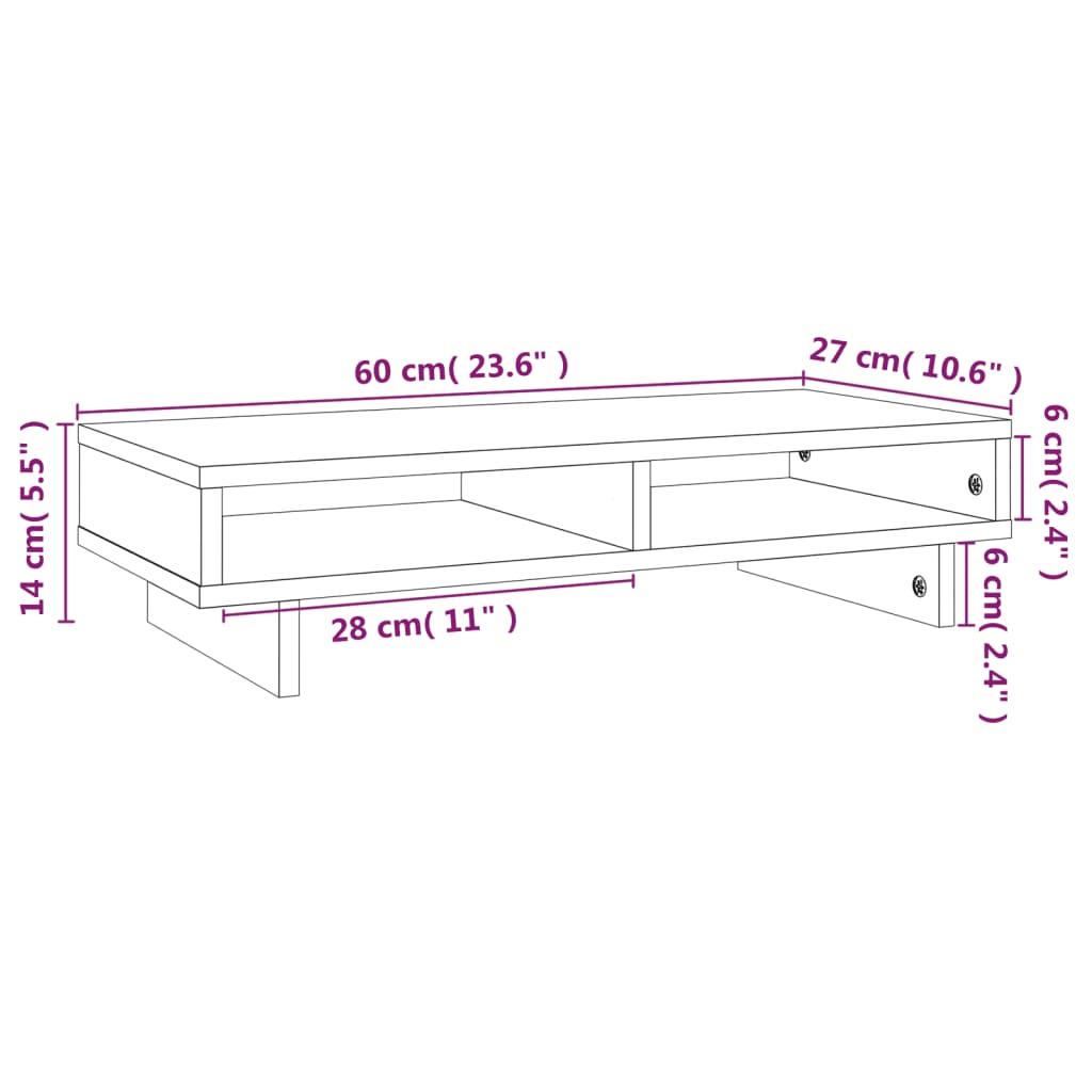 vidaXL Monitor Stand Honey Brown 60x27x14 cm Solid Wood Pine