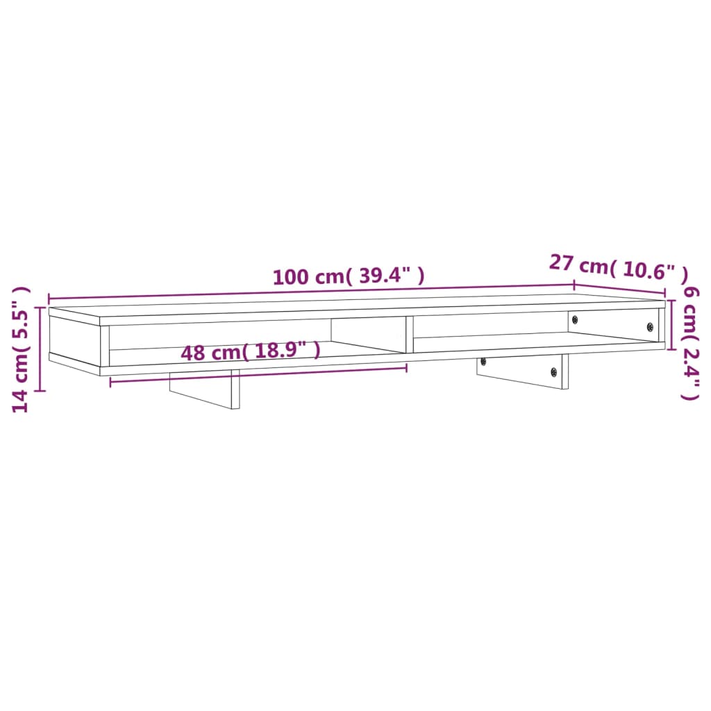 vidaXL Monitor Stand White 100x27x14 cm Solid Wood Pine