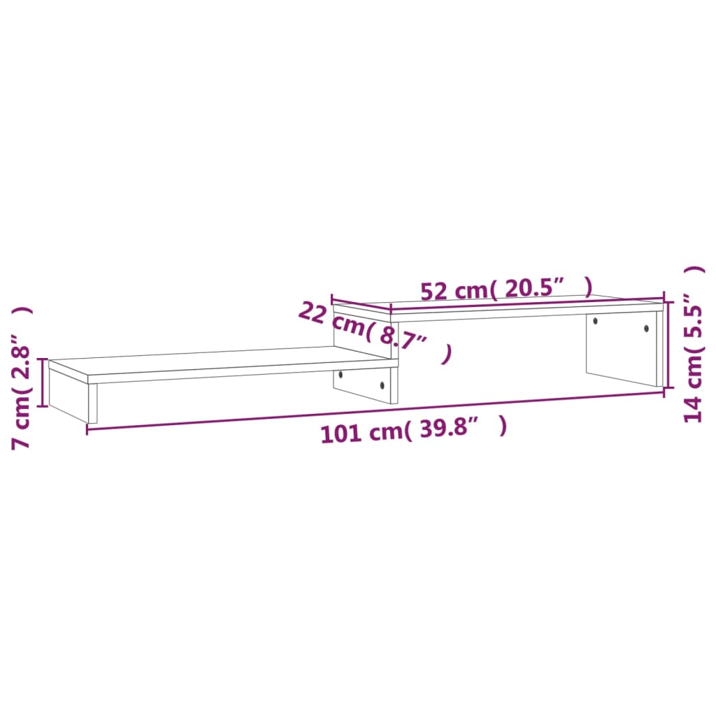 vidaXL Monitor Stand White (52-101)x22x14 cm Solid Wood Pine