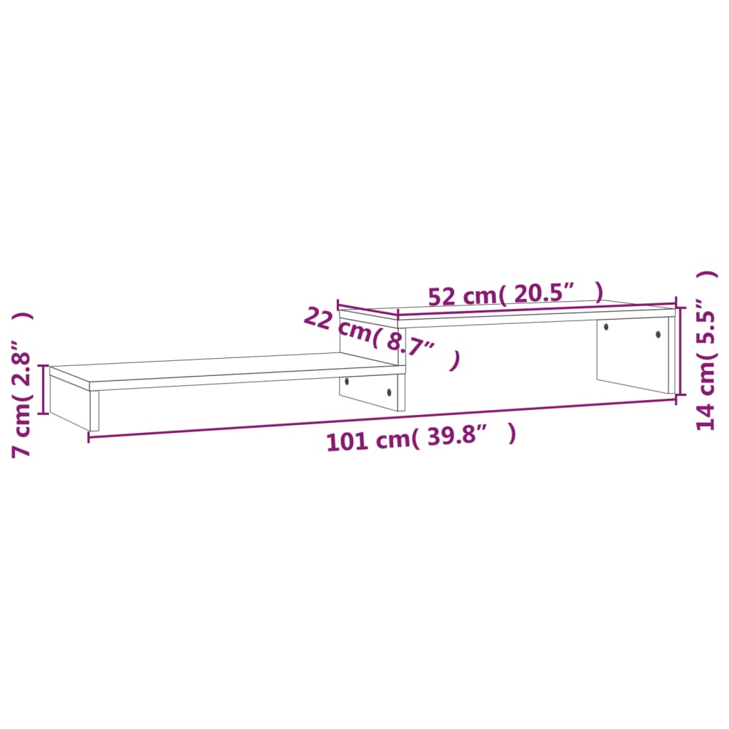 vidaXL Monitor Stand Honey Brown (52-101)x22x14 cm Solid Wood Pine