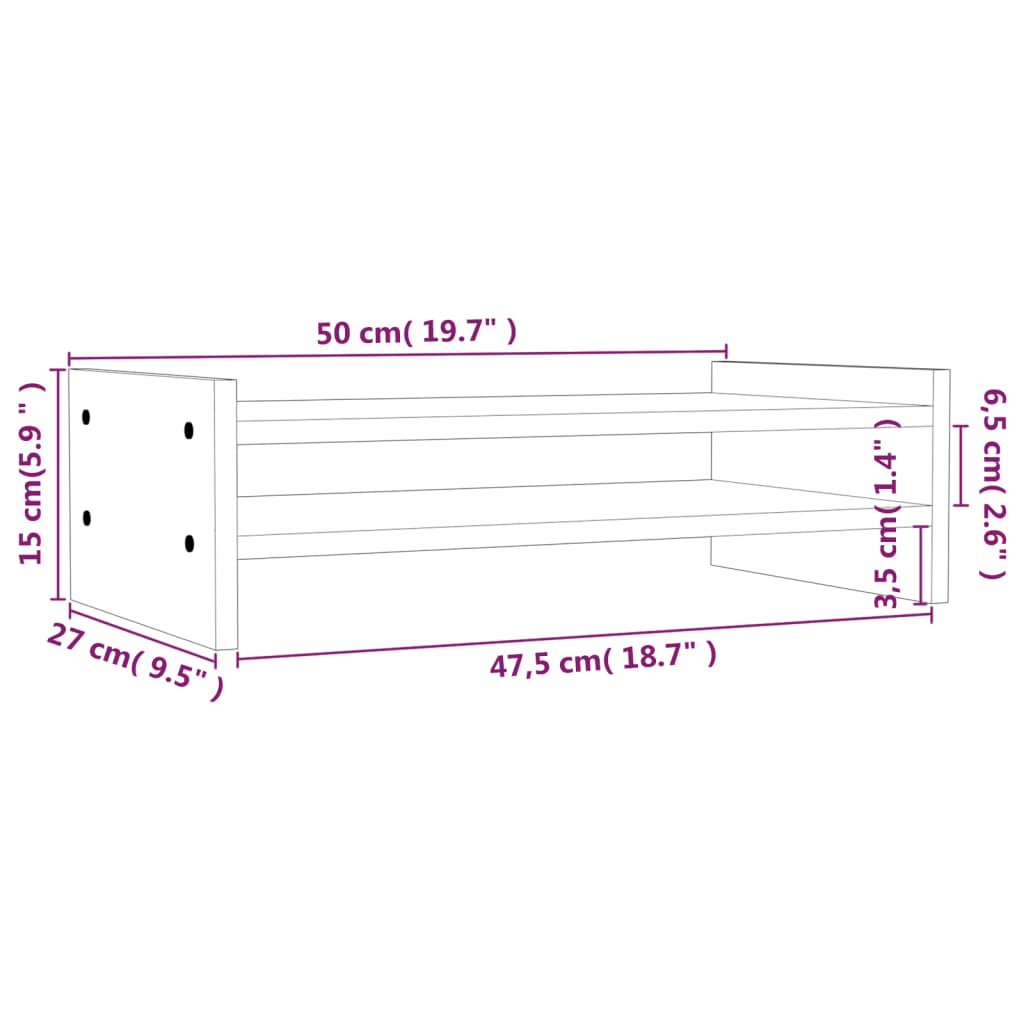 vidaXL Monitor Stand 50x27x15 cm Solid Wood Pine