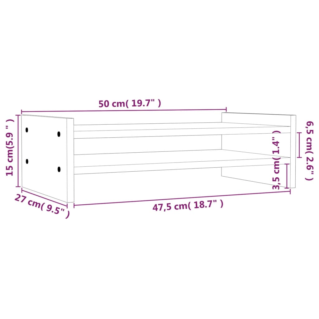 vidaXL Monitor Stand White 50x27x15 cm Solid Wood Pine