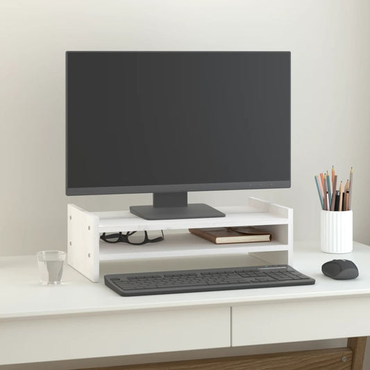 vidaXL Monitor Stand White 50x27x15 cm Solid Wood Pine