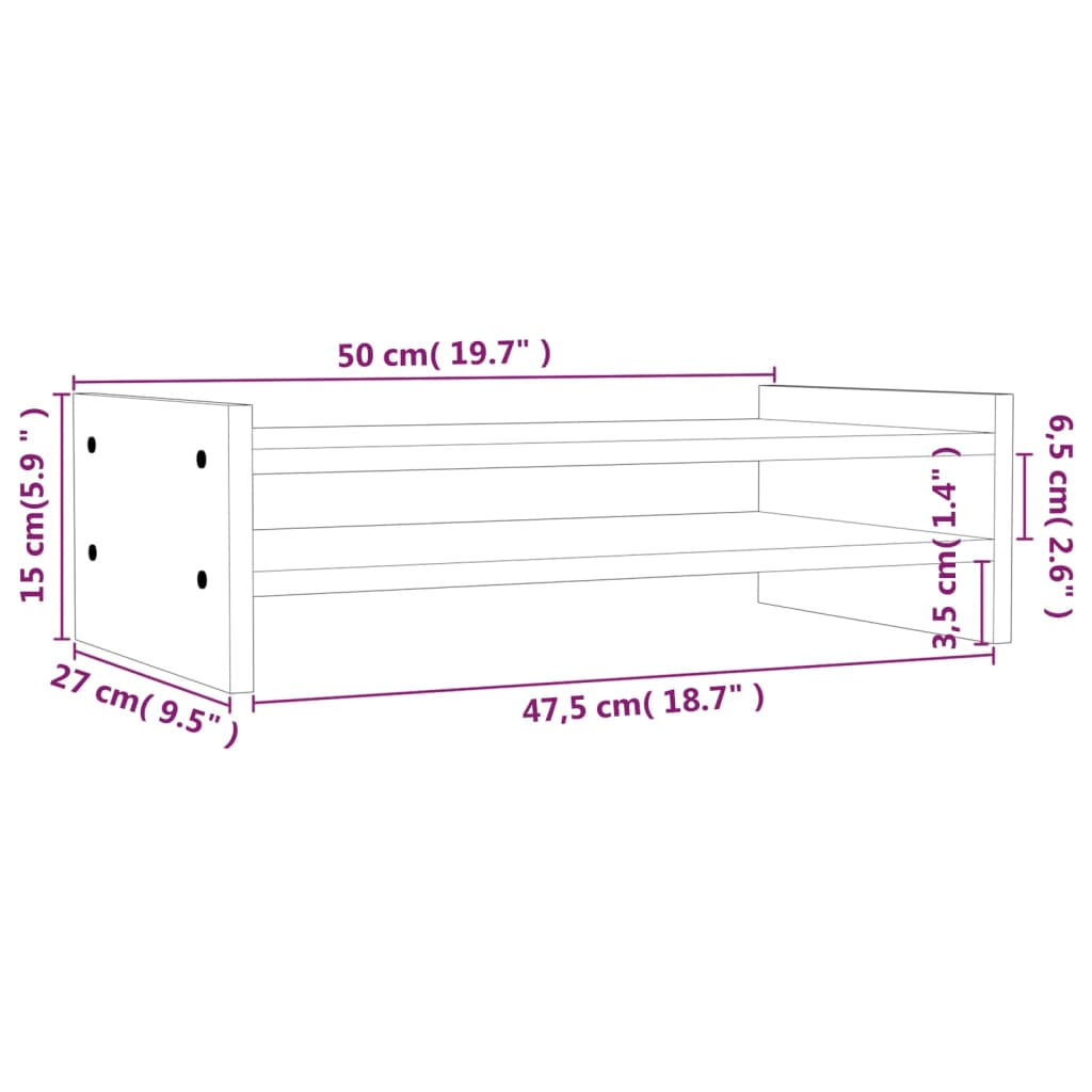 vidaXL Monitor Stand Grey 50x27x15 cm Solid Wood Pine