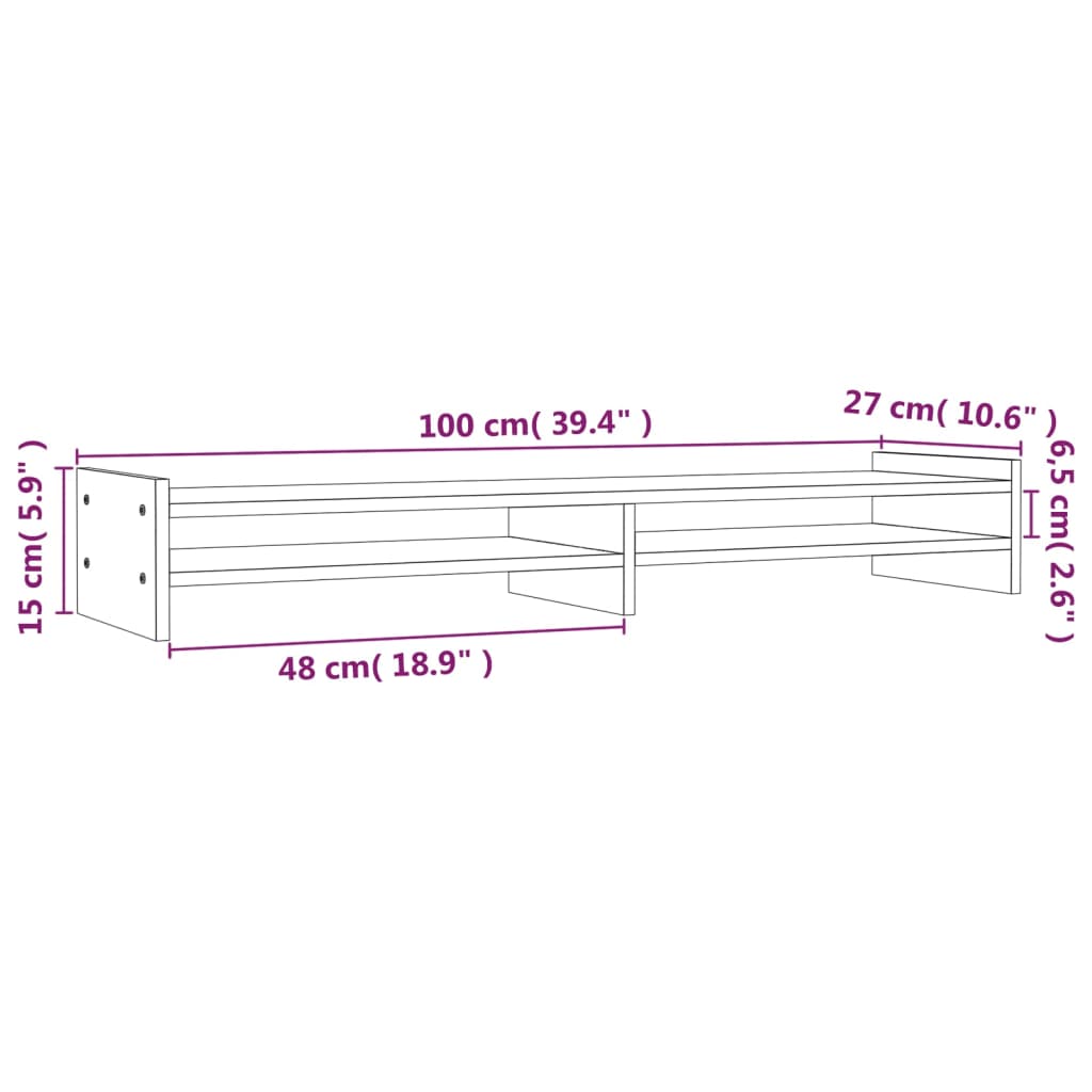 vidaXL Monitor Stand 100x27x15 cm Solid Wood Pine