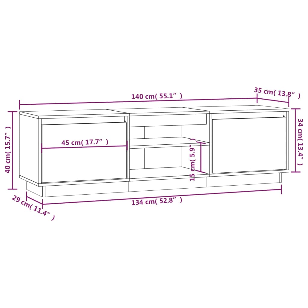 vidaXL TV Cabinet Grey 140x35x40 cm Solid Wood Pine