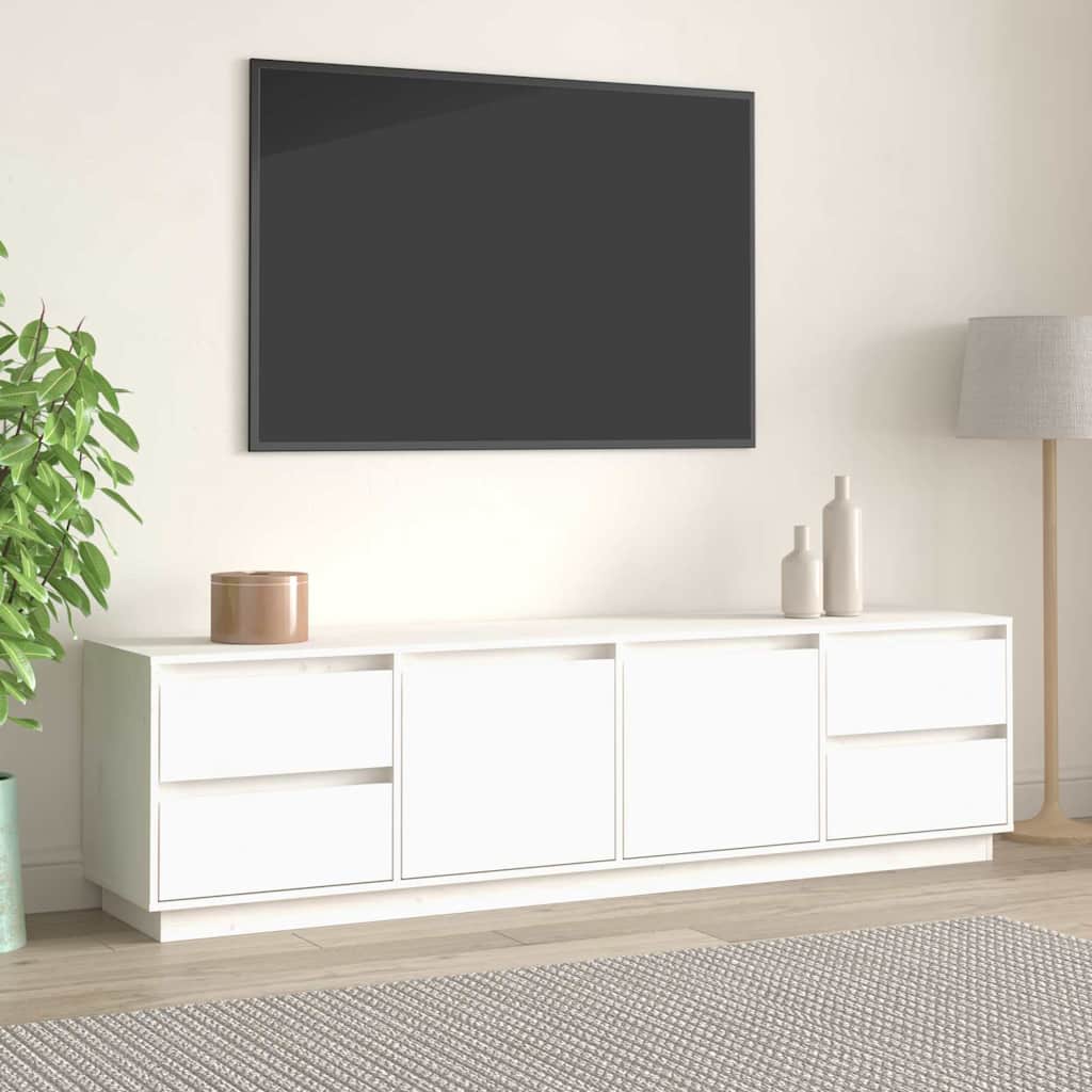 TV Cabinet White 176x37x47,5 cm Solid Wood Pine